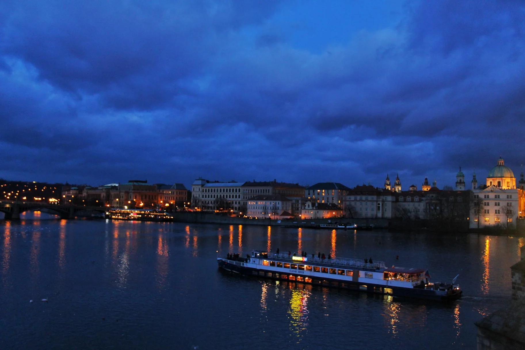Prague cathedral spires against winter sky